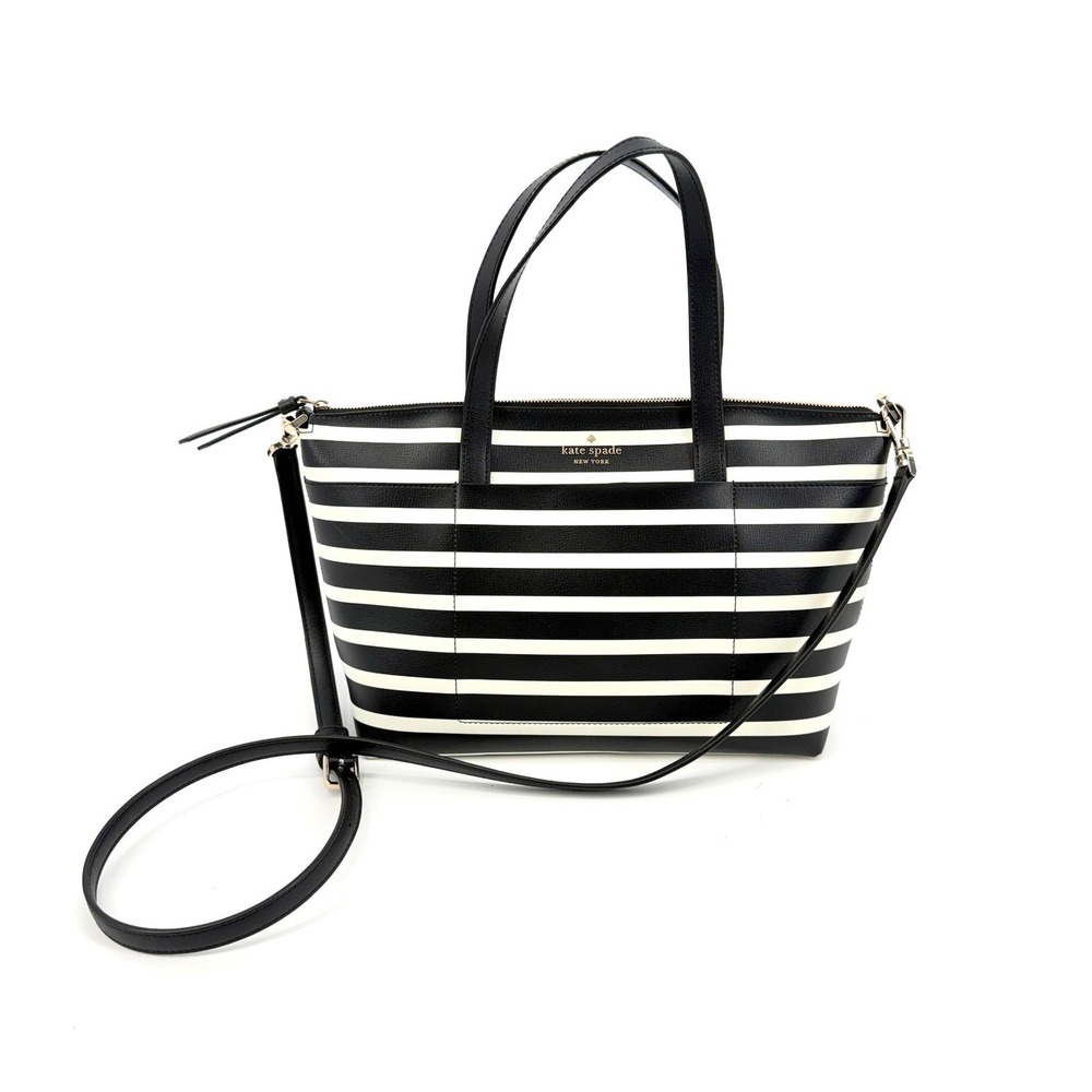 Kate Spade New York Staci Small Satchel Black White Striped Crossbody WKR00042